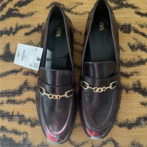 Zara burgundy loafers women